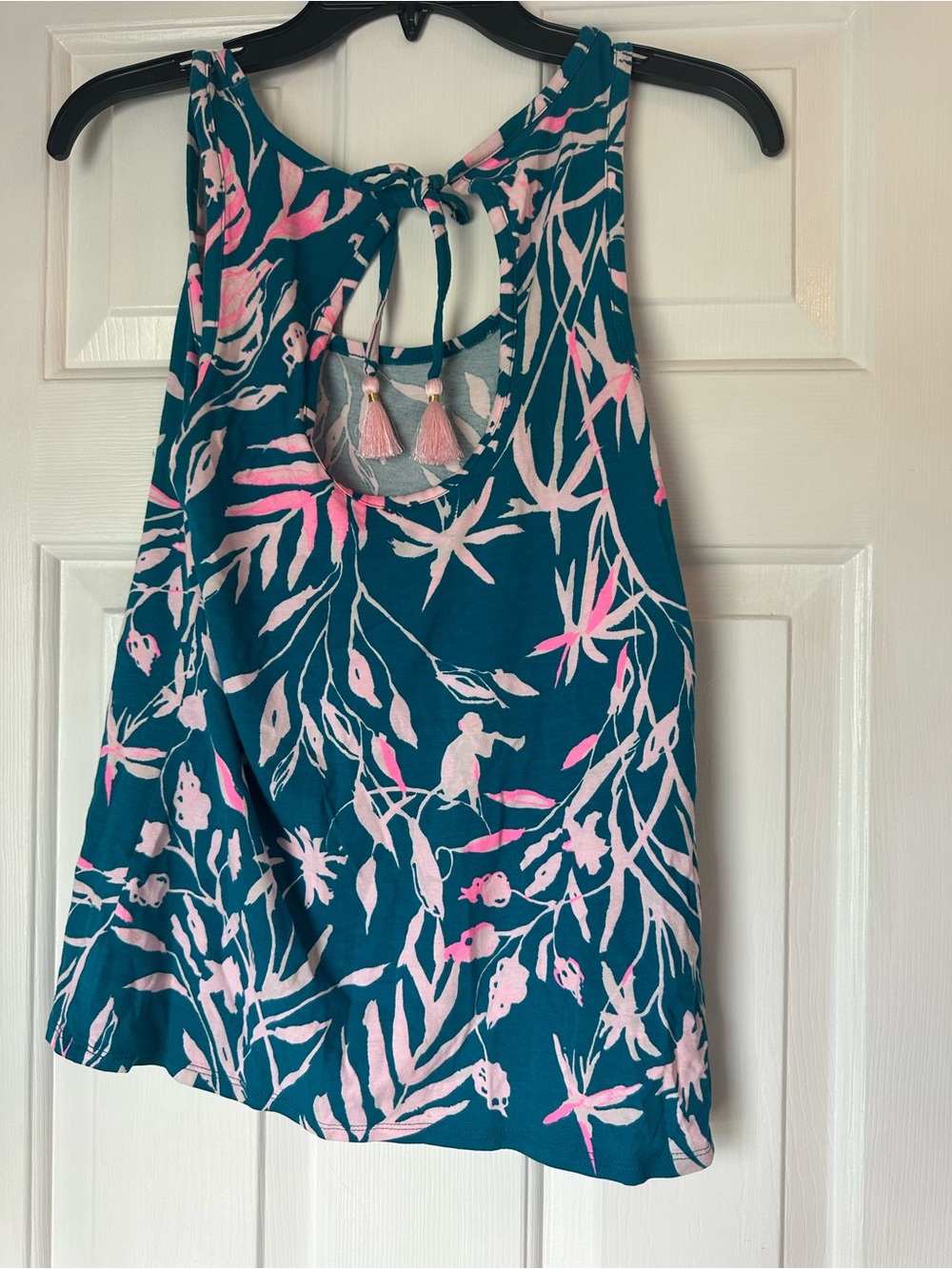 Lilly Pulitzer Teal Tank with Pink Floral Print - Picture 2 of 3